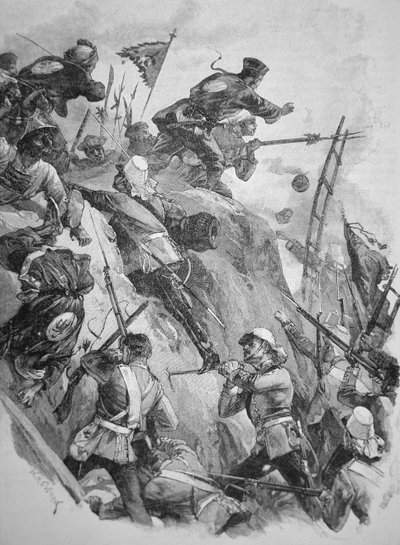 Truppe britanniche assaltano i Forti di Taku in Cina nel 1860 durante le Guerre dell