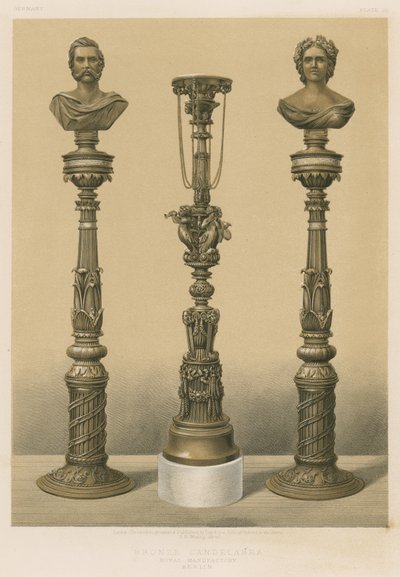 Candelabro in bronzo, Manifattura Reale, Berlino (cromolitografia) da English School