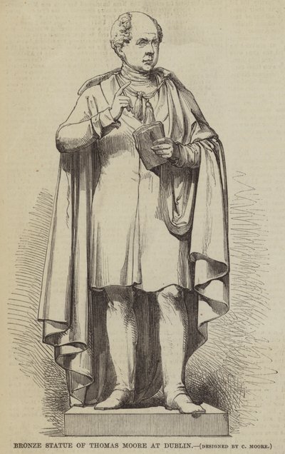 Statua in bronzo di Thomas Moore a Dublino (incisione) da English School