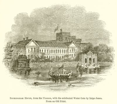 Buckingham House, dal Tamigi, con il Celebre Water Gate di Inigo Jones da English School