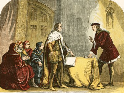 Buckingham che implora Riccardo, Duca di Gloucester, di accettare la corona da English School