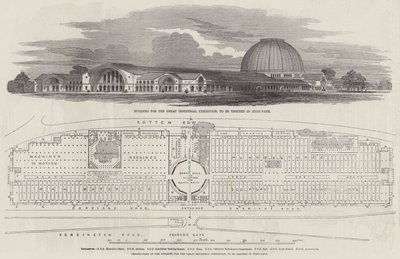 Edificio per la Grande Esposizione Industriale, da erigere a Hyde-Park (incisione) da English School