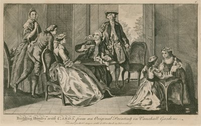 Costruire case con le carte, da un dipinto originale nei Vauxhall Gardens, Londra da English School