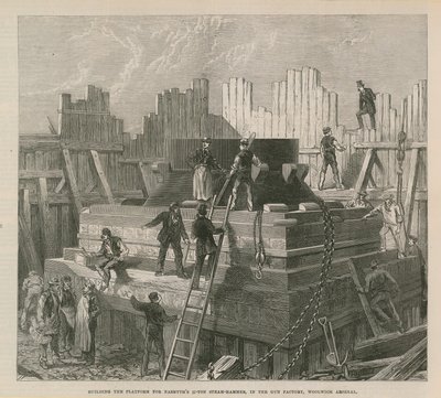 Costruzione della piattaforma per il martello a vapore da 25 tonnellate di Nasmyth da English School