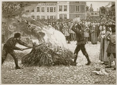 Bruciatura del pamphlet di Blount da parte del Boia Comune, illustrazione da Cassells Illustrated History of England da English School