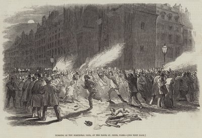 Incendio delle liste elettorali, alla Porta St Denis, Parigi da English School