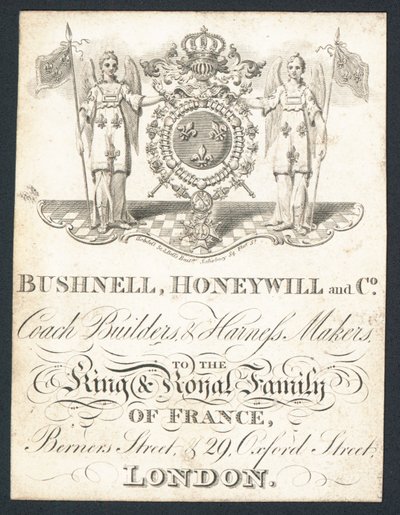 Bushnell, Honeywell e Co, costruttori di carrozze e produttori di finimenti, biglietto da visita da English School