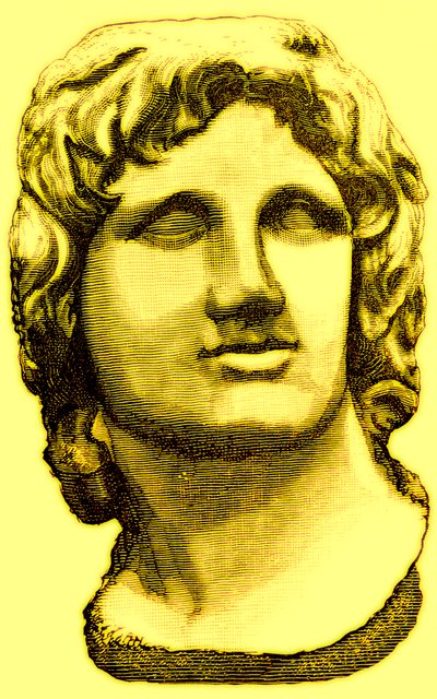 Busto di Alessandro Magno, dal British Museum, statua in Vaticano, illustrazione da Storia di Roma di Victor Duruy, pubblicata nel 1884 da English School