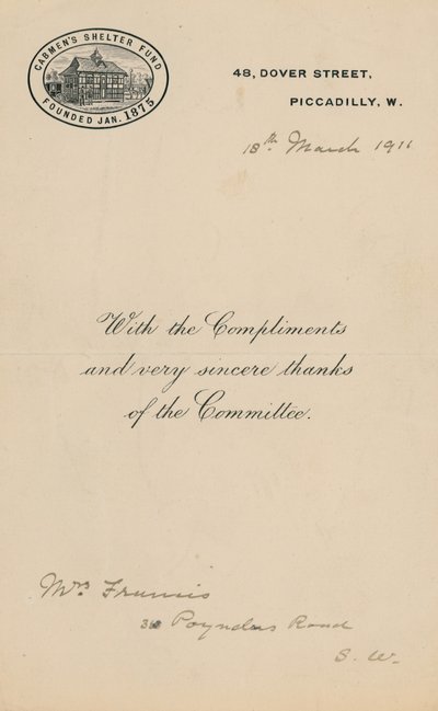 Rifugio per vetturini Fun, fondato nel gennaio 1875. Lettera da English School