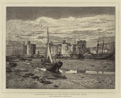Castello di Caernarvon, sul fiume Seiont, bassa marea da English School