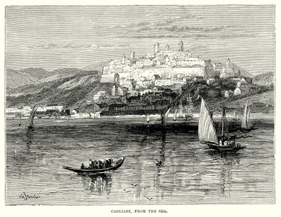 Cagliari, dal mare (incisione) da English School