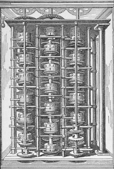 Macchina calcolatrice conosciuta come The Difference Engine da Cyclopaedia of Useful Arts & Manufactures, a cura di Charles Tomlinson, c.1880s da English School