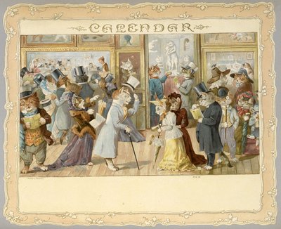 Calendario. Copertina anteriore raffigurante gatti. Piacevoli sorprese per persone di tutte le dimensioni. [In versi. Con illustrazioni.] Londra: E. Nister, [1892] da English School