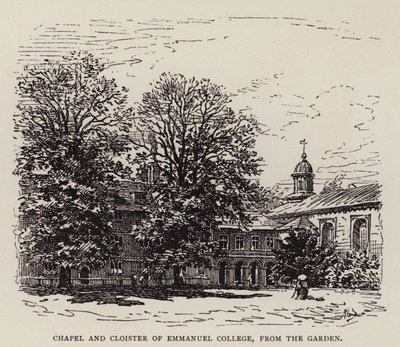 Cambridge: Cappella e Chiostro del Emmanuel College, dal Giardino da English School