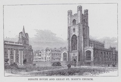 Cambridge, Senate House e Chiesa di Santa Maria Maggiore (incisione) da English School