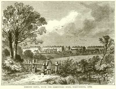 Camden Town, dalla Hampstead Road, Marylebone, 1780 da English School