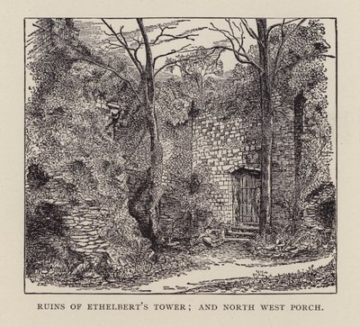 Canterbury: Rovine della Torre di Ethelbert e Portico Nord-Ovest (litografia) da English School