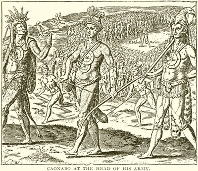 Caonabo alla testa del suo esercito da English School