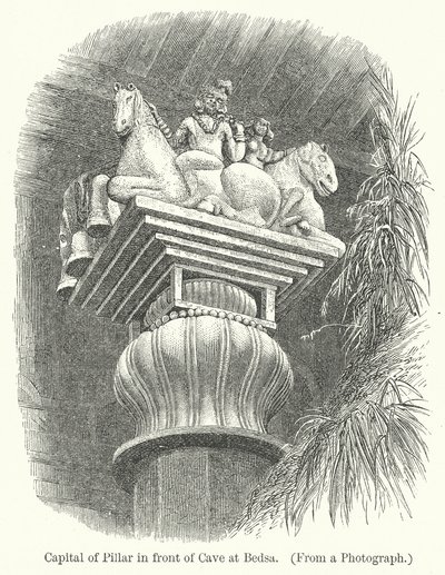 Capitello del pilastro davanti alla grotta di Bedsa (incisione) da English School