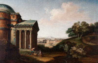 Veduta capriccio del Pantheon, figure e un acquedotto, c.1760 da English School
