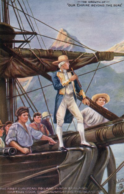 Il capitano Cook circumnaviga la Nuova Zelanda, 1769 da English School
