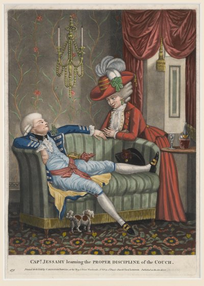 Il capitano Jessamy impara la giusta disciplina del divano, c.1782 da English School