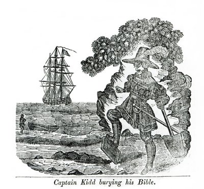 Il capitano Kidd seppellisce la sua Bibbia, illustrazione da 