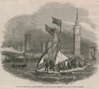 Captain Urquhart che sperimenta la sua zattera salvavita sul Tamigi da English School