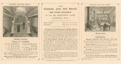 Carta pubblicitaria del Chancery Lane Safe Deposit, 61-62 Chancery Lane, Londra da English School