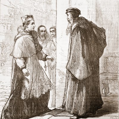 Il cardinale Sadoleto visita Calvino, illustrazione da La storia del protestantesimo di James Aitken Wylie (1808-1890), pub. 1878 da English School