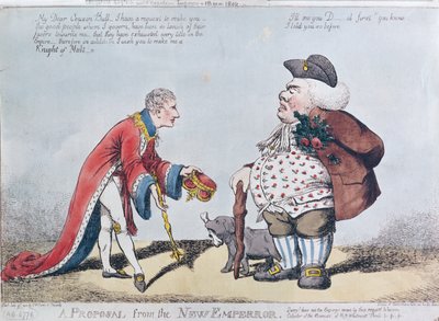 Caricatura che ridicolizza Napoleone al momento della proclamazione di Napoleone come imperatore il 18 maggio 1804, 9 luglio 1804 da English School