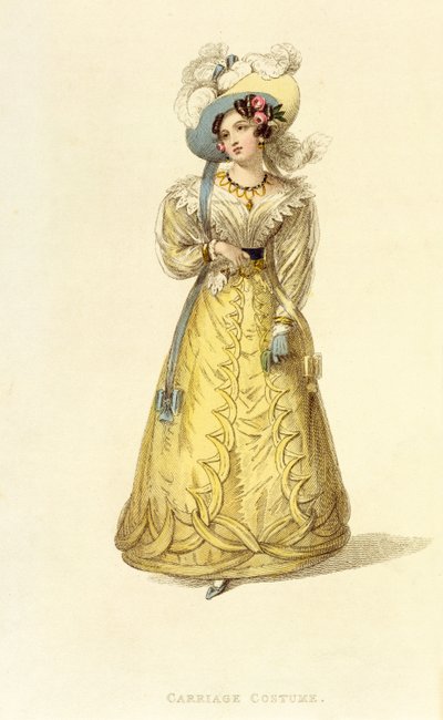 Costume da carrozza, tavola di moda da Ackermanns Repository of Arts, c.1827 da English School