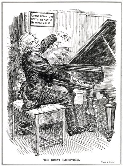 Cartone animato che prende in giro Lloyd George come il Grande Improvvisatore o leader degli Improvvisa-Tories, giugno, 1920 da English School