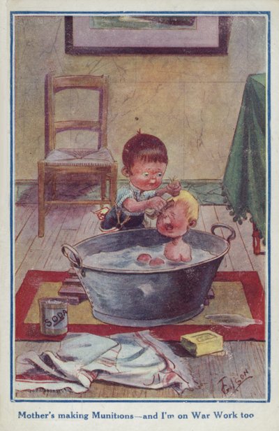 Cartolina di propaganda con due bambini da English School