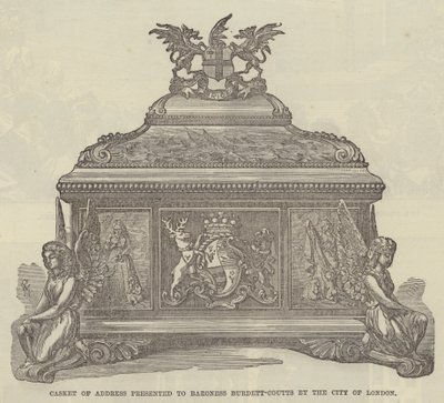 Scrigno di Indirizzo presentato alla Baronessa Burdett-Coutts dalla Città di Londra (incisione) da English School