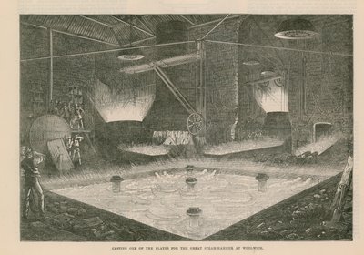 Fusione di una delle piastre per il grande martello a vapore a Woolwich da English School