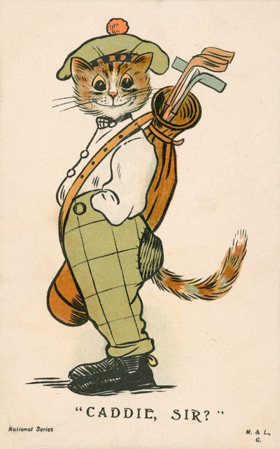 Gatto, caddie scozzese di golf (litografia a colori) da English School