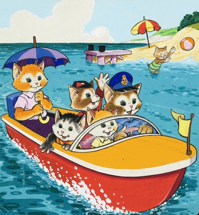 Famiglia di gatti in motoscafo da English School