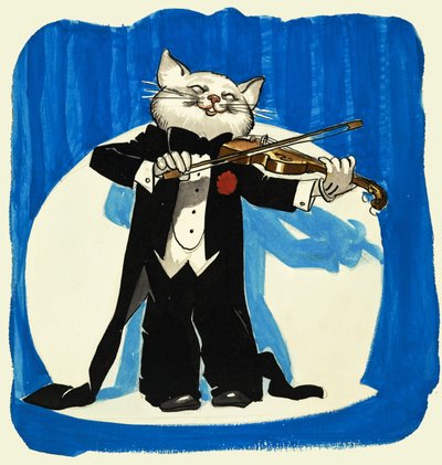 Gatto in smoking che suona il violino da English School