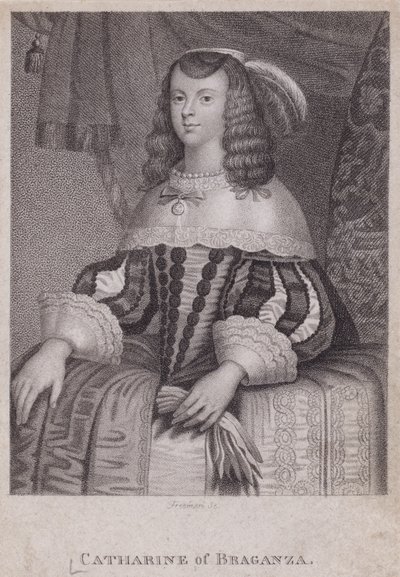 Caterina di Braganza, regina consorte di re Carlo II (incisione) da English School