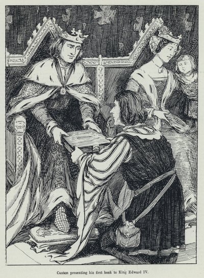 Caxton presenta il suo primo libro a Re Edoardo IV da English School