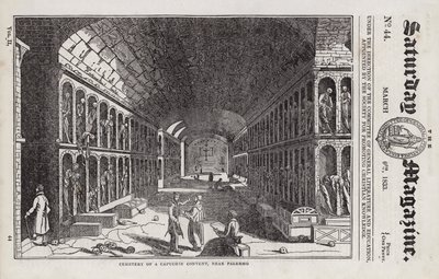 Cimitero, Convento dei Cappuccini, vicino a Palermo, Sicilia, Italia (incisione) da English School