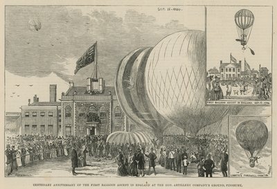 Anniversario centenario della prima ascensione in mongolfiera in Inghilterra al campo della Hon. Artillery Company, Finsbury da English School