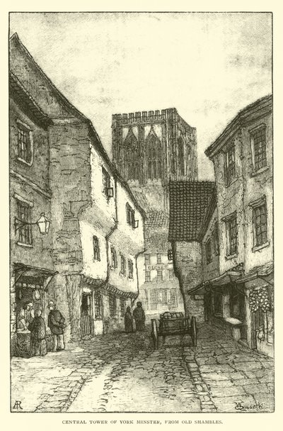 Torre Centrale della Cattedrale di York, da Old Shambles da English School