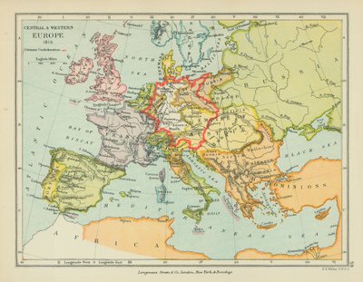 Europa centrale e occidentale (litografia a colori) da English School