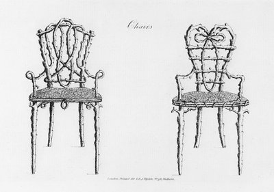 Sedie, da Grotesque Architecture, or Rural Amusement, di William Wrighte, pubblicato nel 1768 da English School