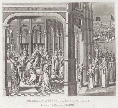 Carlo V di Francia e la sua regina incoronati nella grande chiesa di Reims da English School