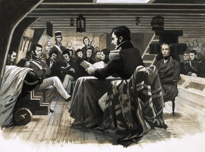 Charles Darwin naviga verso le Isole Galapagos da English School