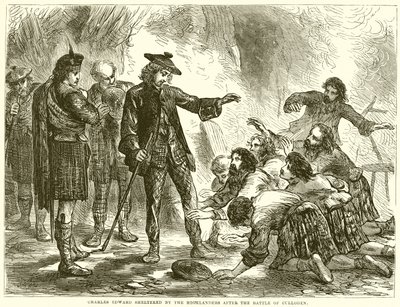 Carlo Edoardo protetto dagli Highlander dopo la Battaglia di Culloden da English School