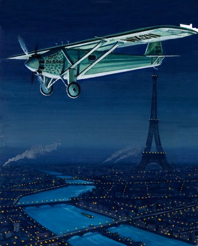 Il monoplano Ryan di Charles Lindbergh, lo Spirit of St Louis, sorvola Parigi da English School